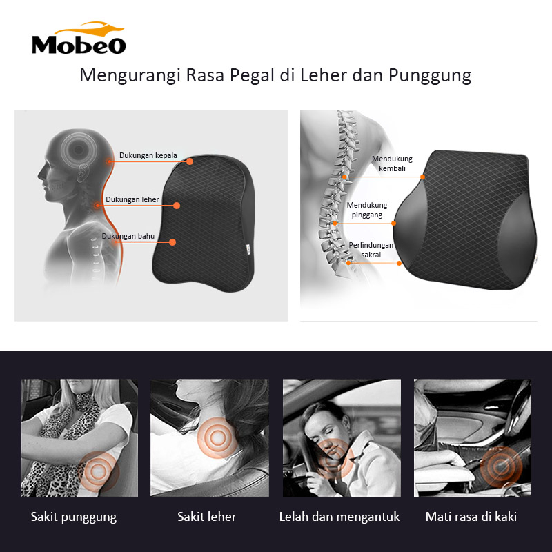 Mobeo Bantal Mobil Sandaran Leher Memory Foam + Katun Linen / Car Neck Pillow Memory Foam
