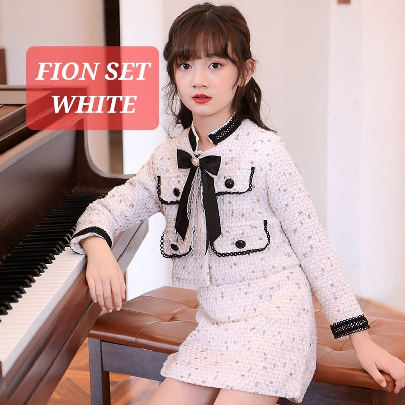 FION SET WHITE BAJU SETELAN TWEED KOREA ANAK REMAJA PEREMPUAN FASHION ALA JEPANG IMPORT PREMUM