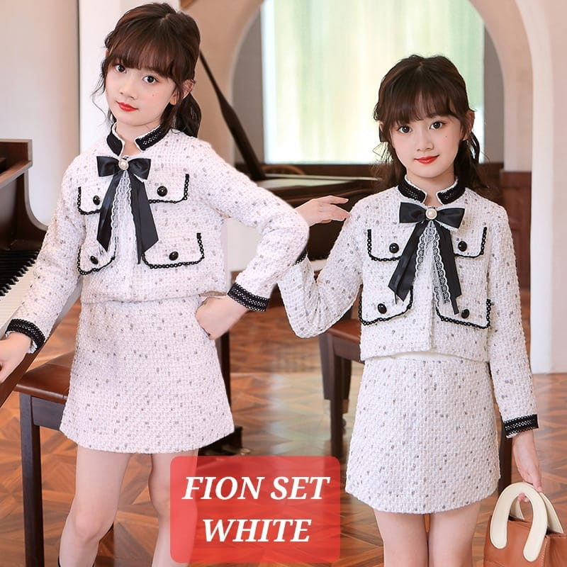 FION SET WHITE BAJU SETELAN TWEED KOREA ANAK REMAJA PEREMPUAN FASHION ALA JEPANG IMPORT PREMUM