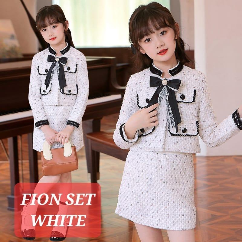 FION SET WHITE BAJU SETELAN TWEED KOREA ANAK REMAJA PEREMPUAN FASHION ALA JEPANG IMPORT PREMUM