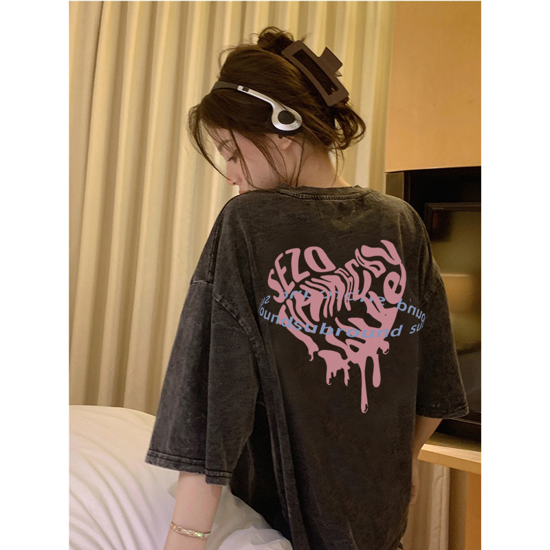 Kaos wanita kaos oversize atasan wanita t shirt pria lengan pendek kaos pakaian t shirt Hitam washed/baju kaos oversize wanita