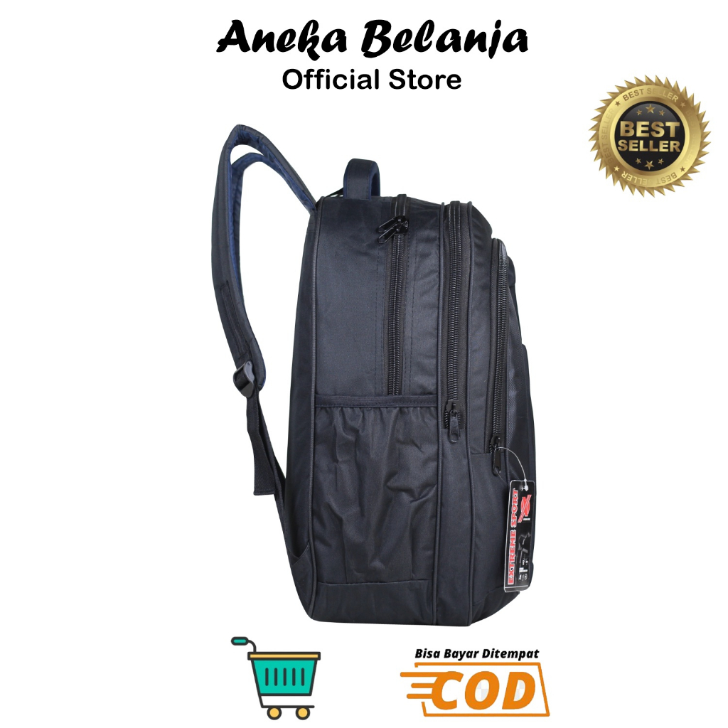 ANEKA -  Tas Ransel Pria Extreme Emboss Hitam Keren Backpack Cowok Fashionable BONUS Raincover Tas Sekolah Kuliah Kerja Stylish Bahan Kuat Tebal Murah Berkualitas