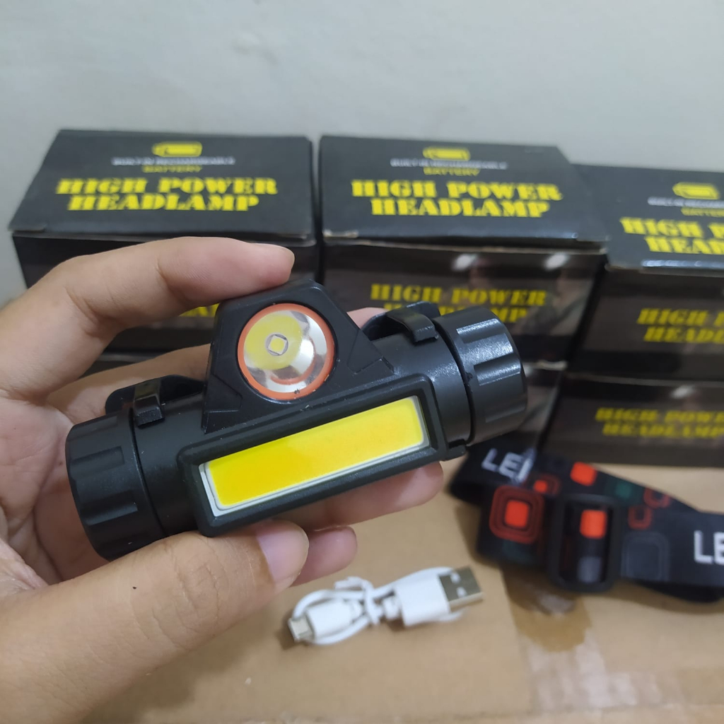 Senter Kepala LED COB Recharger 2in1 Headlamp COB RECHARGER LED