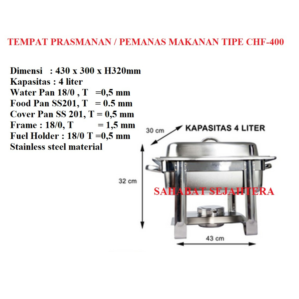 Tempat Prasmanan / Tempat Nasi / Pemanas Makanan TIPE CHF-400 / CHF 400 / CHF400