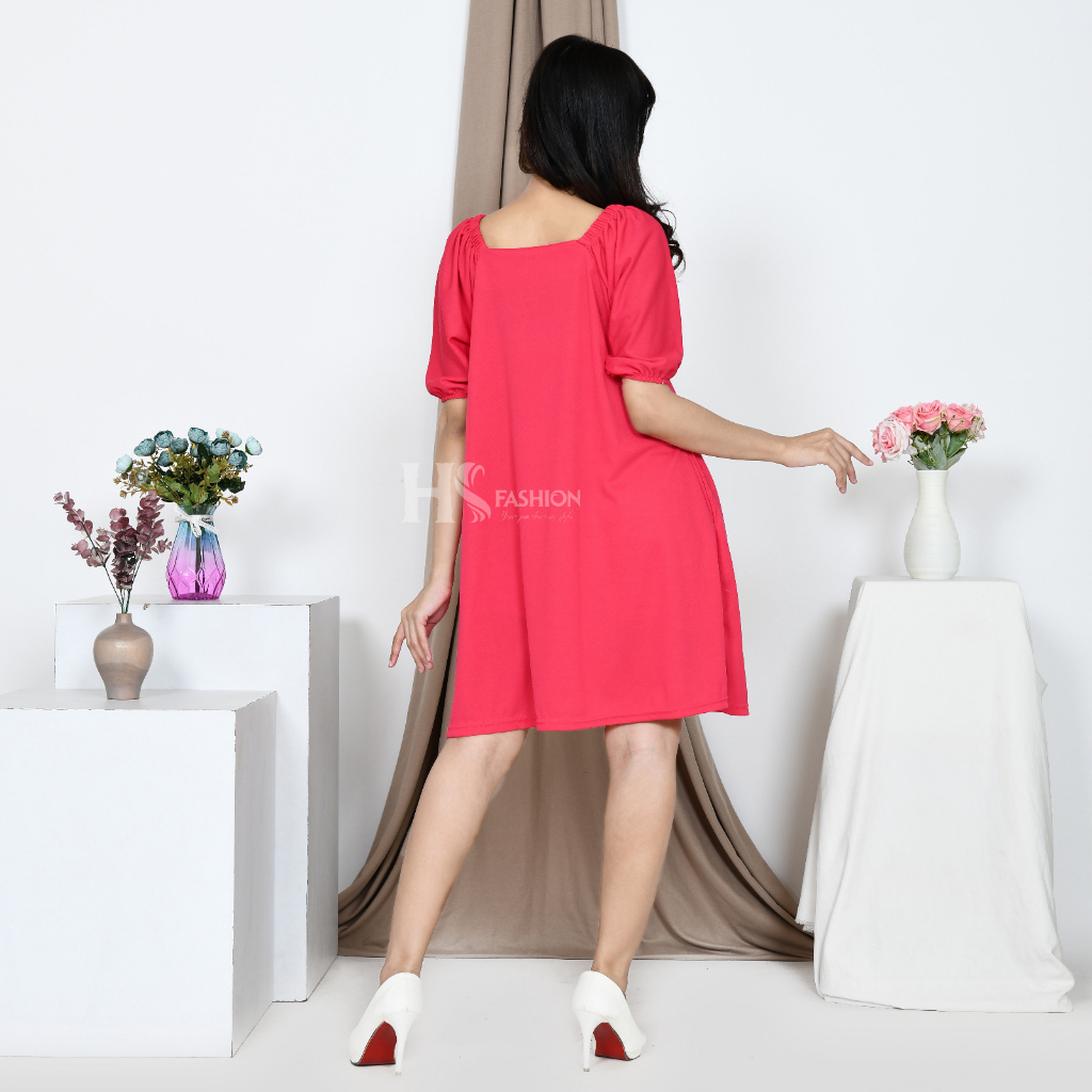 HS - DELIVIA DRESS WANITA CREPE / DRESS TERUSAN WANITA LENGAN PUFF