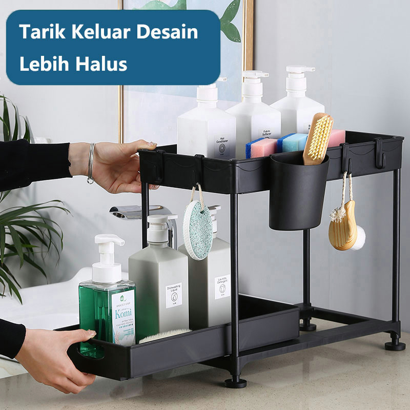 Dapur Rak Kabinet Lemari Geser Keranjang Rak Penyimpanan Laci Rak Dapur Organizer 2 Lapisan