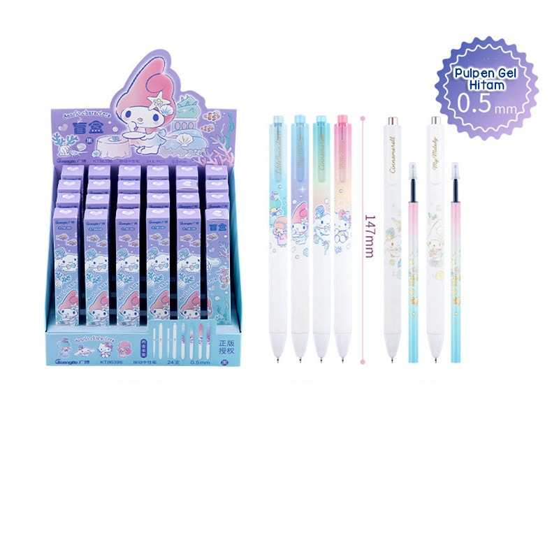 PULPEN PEN PENA GEL 0.5mm WARNA HITAM ALAT TULIS SEKOLAH KANTOR STATIONERY SANRIO MELODY KUROMI POCCACO HELLO KITTY POMPOM CINNAMORROL @banyak