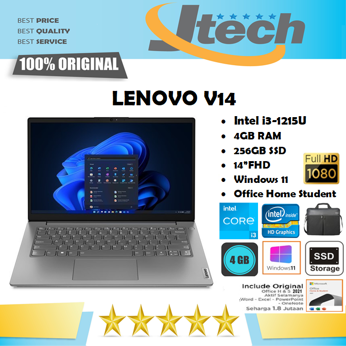 LENOVO V14 - i3-1215U - 8GB - 256GB SSD - INTEL UHD - 14&quot;FHD - WIN11 - OHS