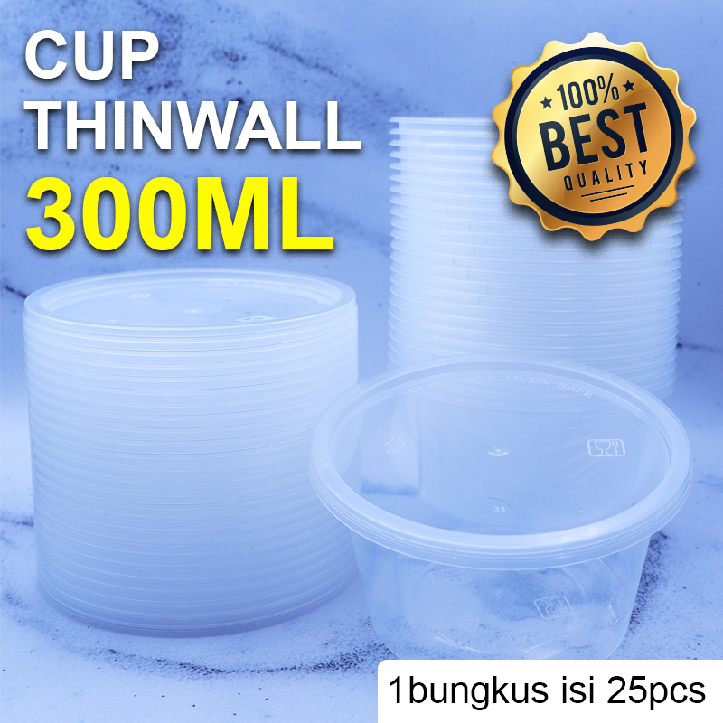 Cup Mangkuk Plastik Bowl Bulat Plastik Thinwall 300ML Lengkap Ada Tutup Cocok Untuk Pudding Salad Bu