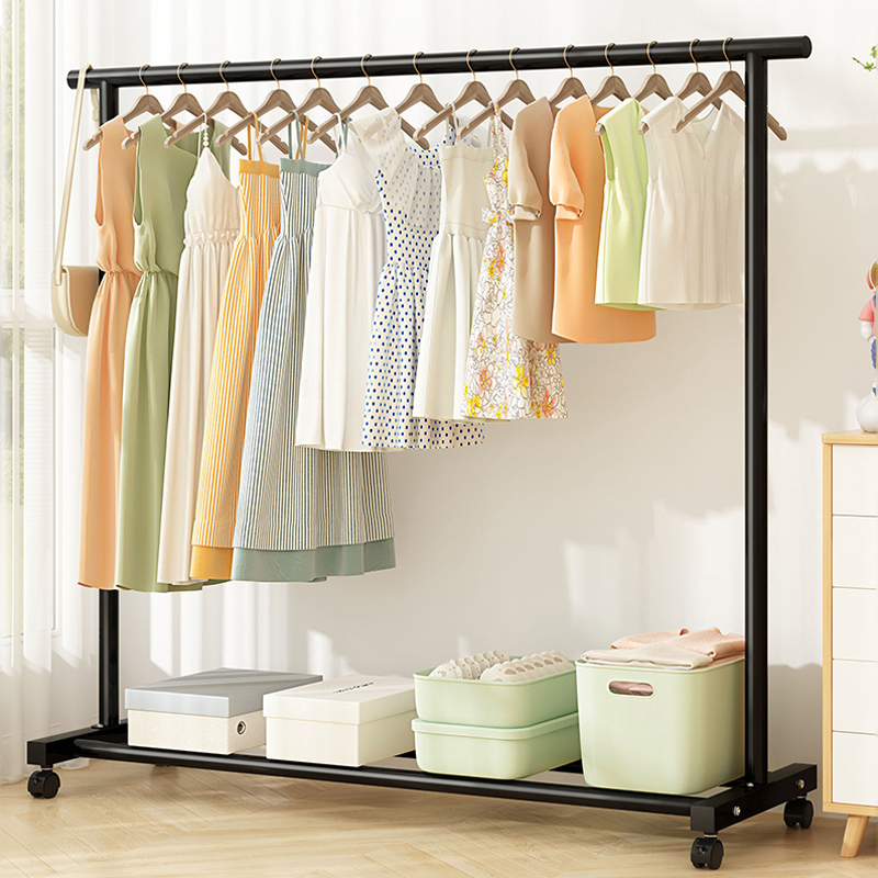 Rak Gantungan Baju 4 Roda Portable Stand Hanger Pakaian Gawang Baju Besi Gantungan Baju Besi