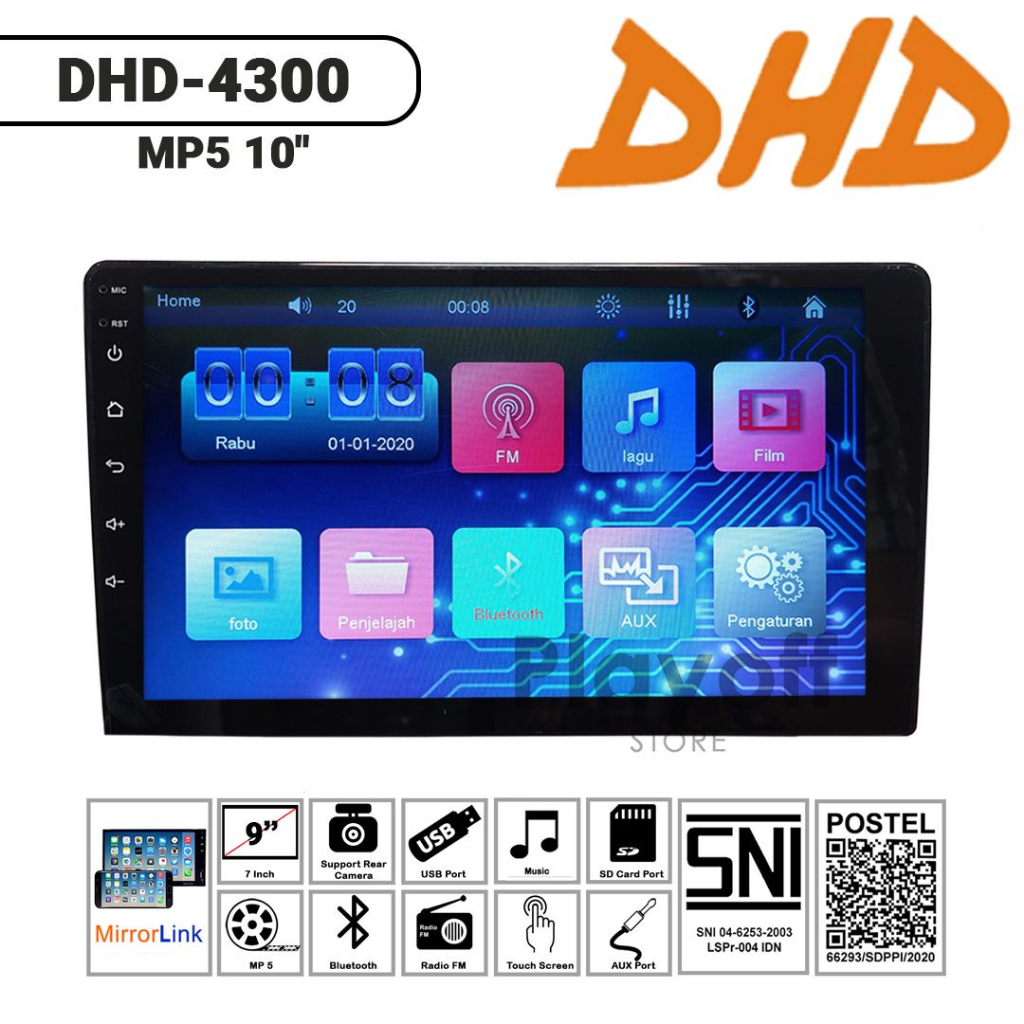 Head Unit Double Din 10 inch Audio Mobil DHD 4300 Tape Mobil Bluetooth Radio MP5 MirrorLink