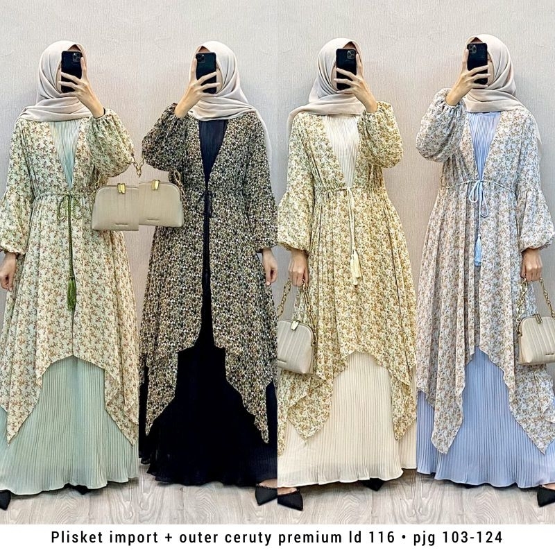 Gamis plisket import + outer ceruty premium ld 116 cm