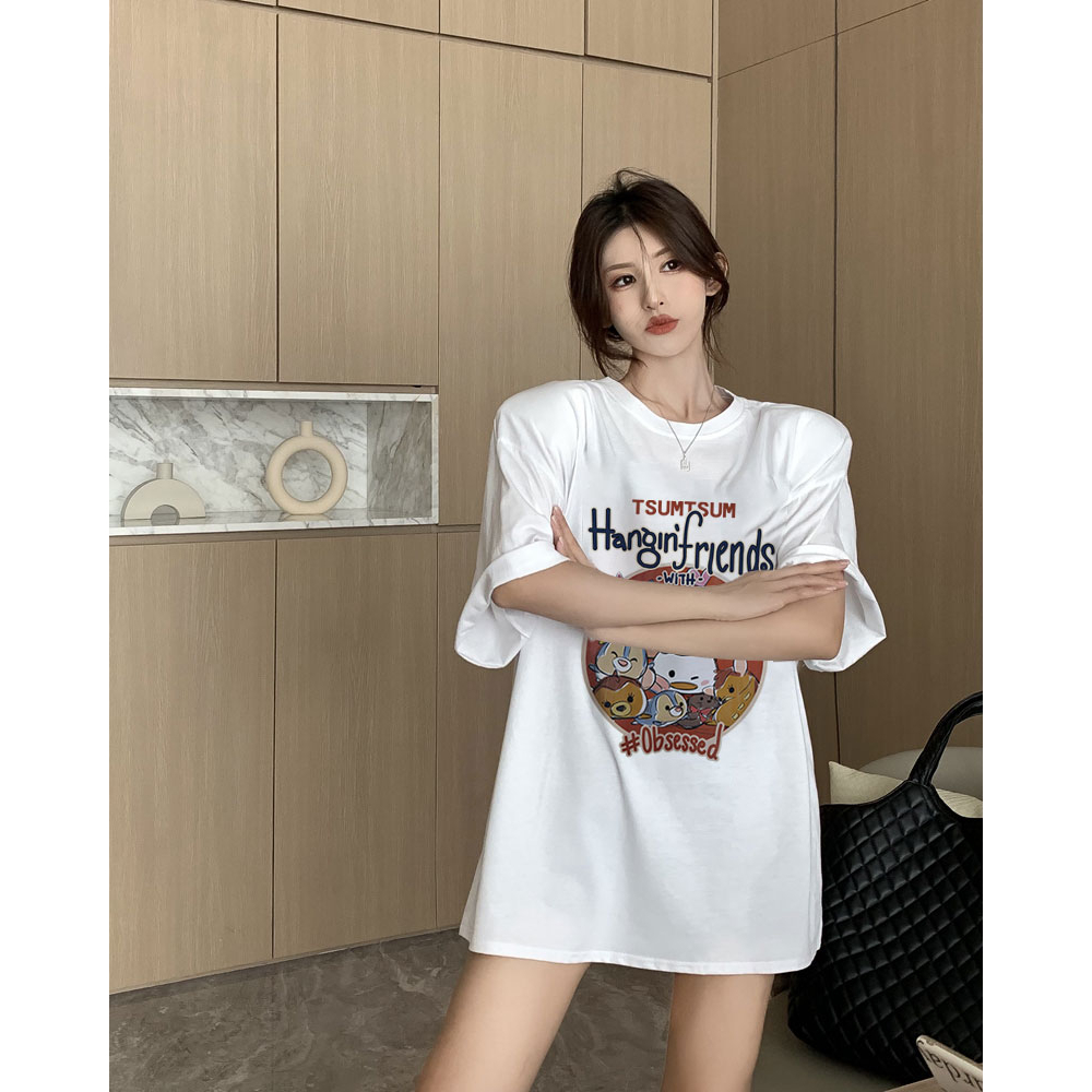 XiaoZhaiNv Kaos Atasan Oversize Wanita Disney Mickey Mouse Pattern Lengan Pendek A0307