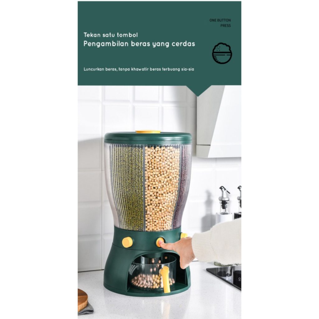 

Beras Dispenser Unik Box Container Storage Dispenser 4in1 Hijau Diskon Rice - Bucket