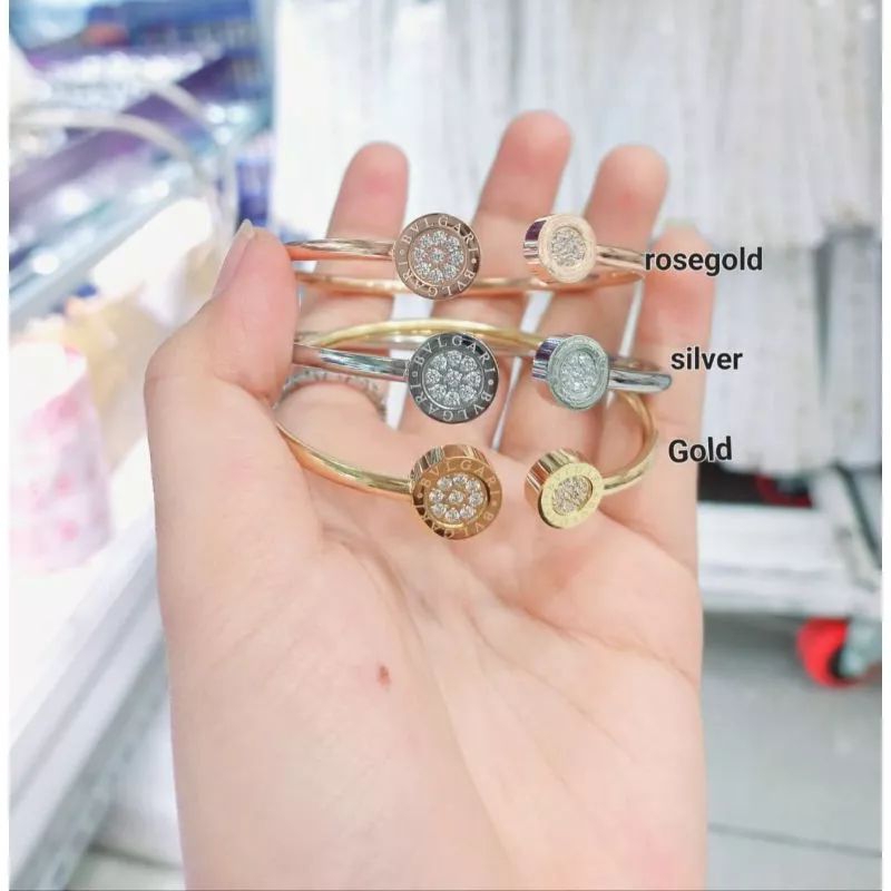 GELANG TANGAN TITANIUM WANITA SIMPEL KOMBINASI ZIRCON