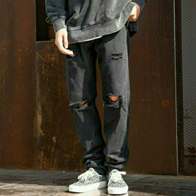 CELANA SOBEK PRIA RIPPED JEANS STANDAR REGULER JINS  BASIC 27-38