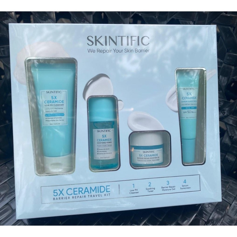 Skintific 5X Ceramide Travel Kit Skincare Paket Moisturizer + Cleanser + Soothing toner + Serum Sunscreen