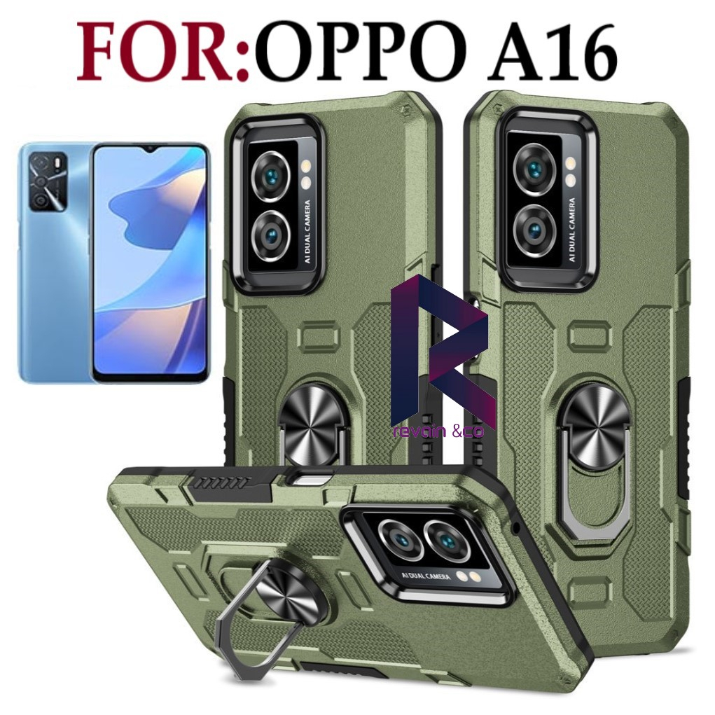 Case Armor OPPO A16 Iring Cincin Magnetic Kesing Hp Protect kamera Premium Hard Case Standing Robot Pelindung Kamera