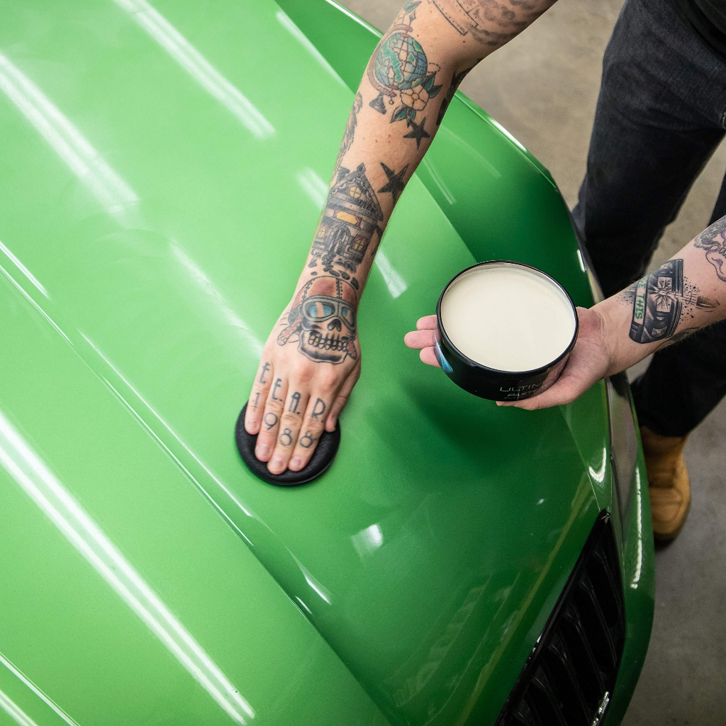 MEGUIARS Ultimate Paste Wax New Improved Formula 28,5gr Ecer Paste Pot Pengkilap Mobil Kemasan Kecil Wax terbaiknya Meguiars USA Semi Coating Efek Daun Talas Hydrophobic Tahan Lama