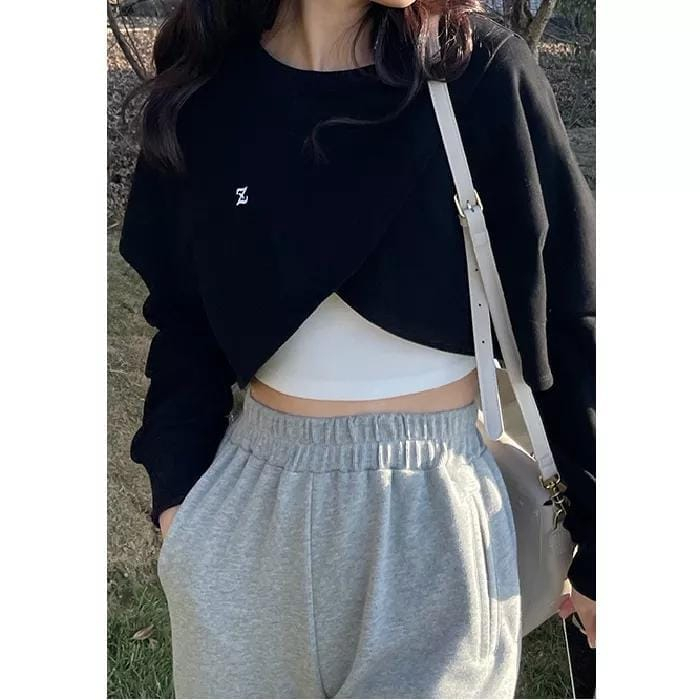 sweater crop wanita Z croope cotton fleece korean streetstyle