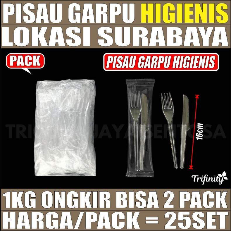 Pisau Garpu Makan Set Higienis Per Pack Plastik Steril Trifinity Murah SBY