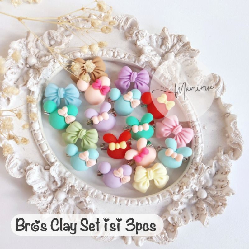 Bros Clay Set isi 3pcs Motif Random / Bros Anak / Bros Mini / Bros Imut / Bros Kecil / Bros Lucu / Aksesoris Hijab Anak Viral Kekinian Bisa COD