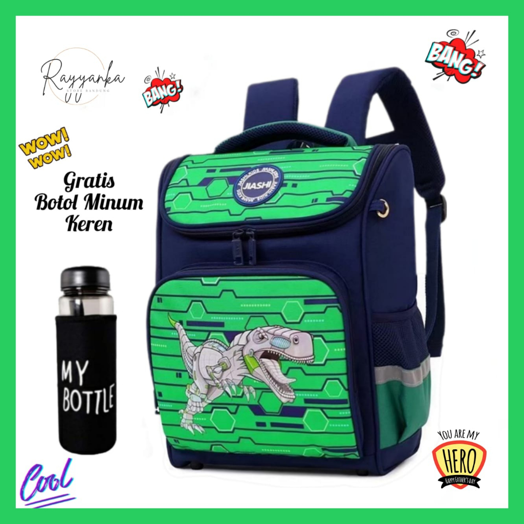 Tas Ransel King Tr ex D1no Anak Laki Laki Gratis Botol Minum Keren Untuk Tk Paud Dan Sd