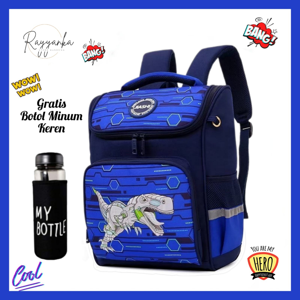 Tas Ransel King Tr ex D1no Anak Laki Laki Gratis Botol Minum Keren Untuk Tk Paud Dan Sd