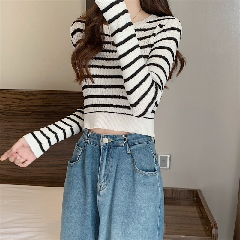 【 Bra Mall 】BJ-017 Sweater Rajut Stripe Wanita Lengan Panjang