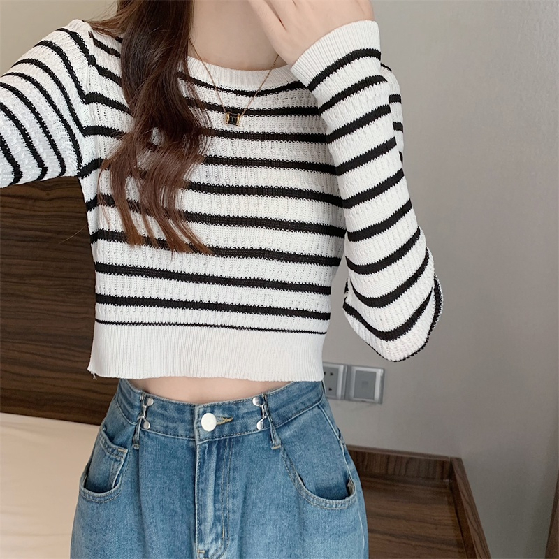 【 Bra Mall 】BJ-017 Sweater Rajut Stripe Wanita Lengan Panjang