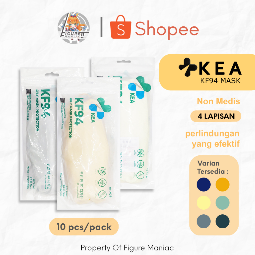 Figure Maniac - Masker KF94 Korean Style Korea KEA 4 PLY Warna Warni earloop 1 Pack isi 10 Premium Murah