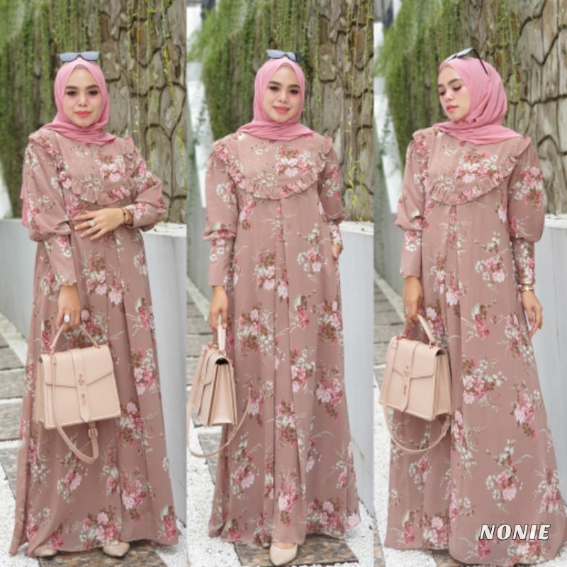 NONIE by SS Aldisa Dress Gamis Motif Bunga Vintage Babydoll Pola Simple Elegan Busui Original BRAND