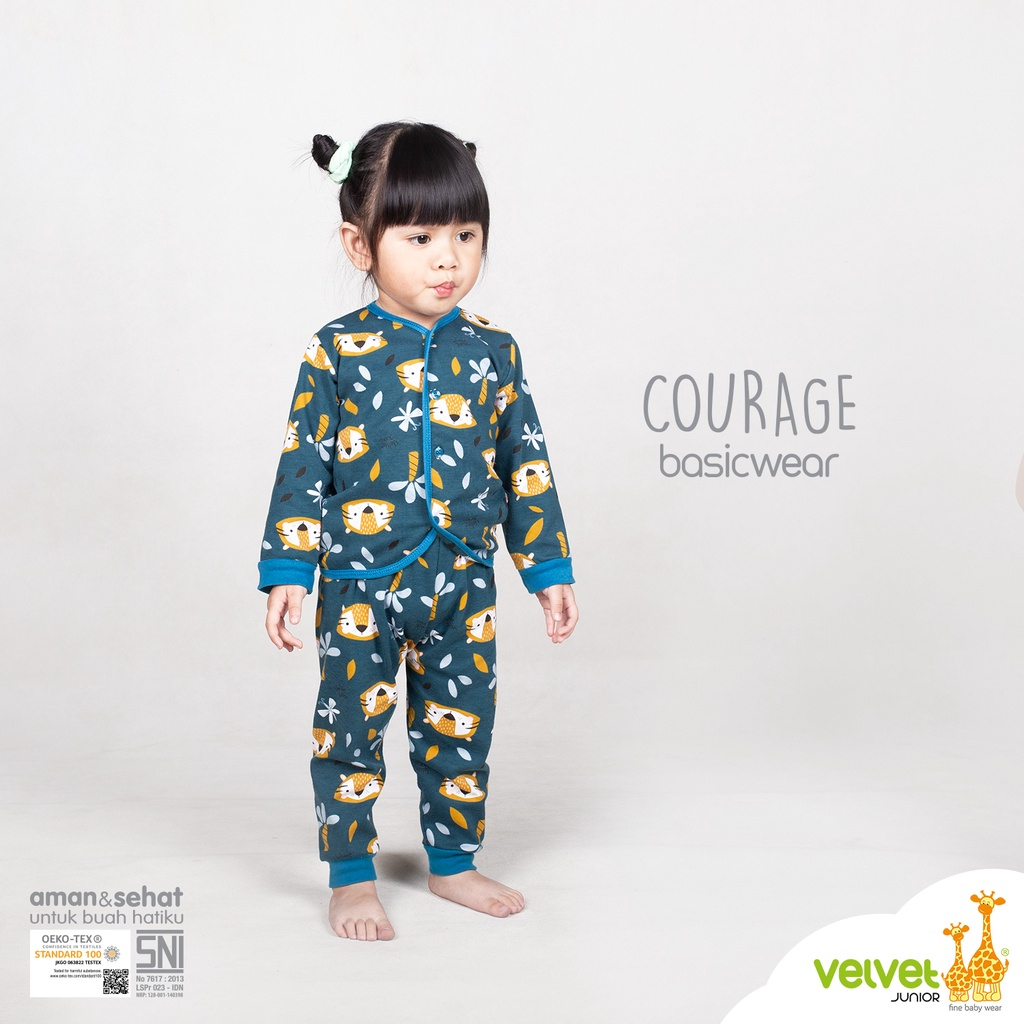 Baju Bayi Setelan Panjang Piyama Anak Kancing Tengah Velvet Junior Courage 1pcs