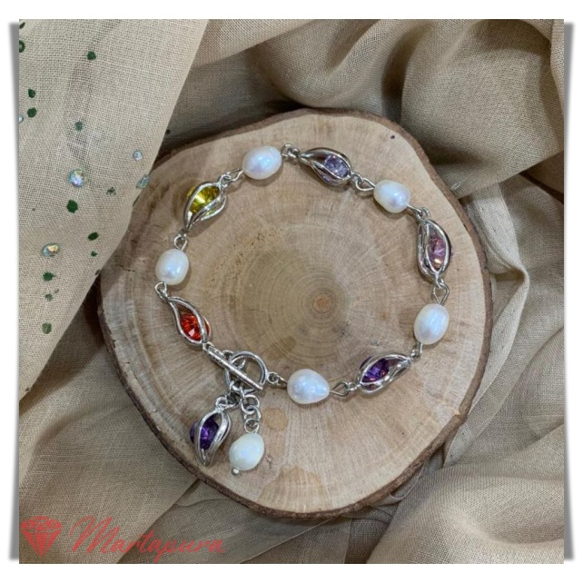 GLM0228 Gelang Rantai Xuping Mutiara Air Tawar Kombinasi Batu Aleksandri