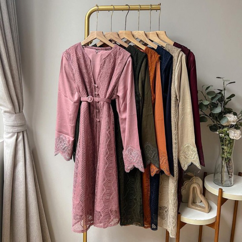 Malzari Tunic by Oclo | Tunik midi dress brukat raya collection lebaran