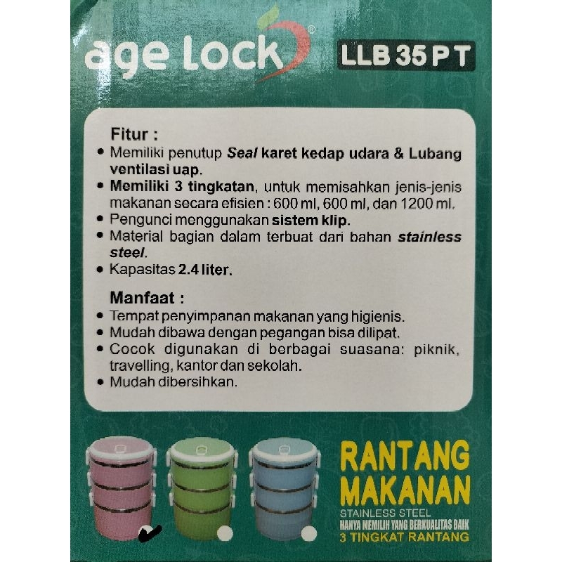 PROMO AGE LOCK LLB 35 PT kapasitas  / Kotak Makan 3 Susun 2.4L