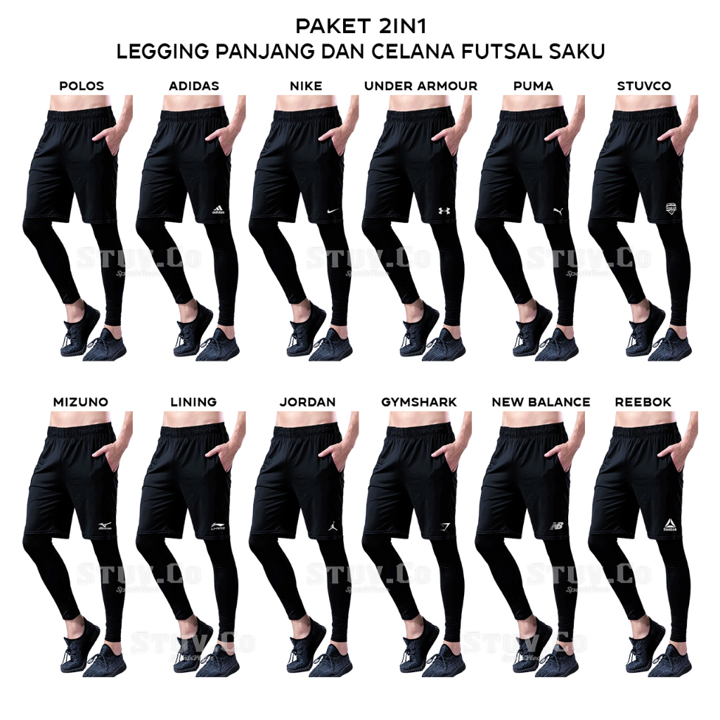 PAKET 2IN1 CELANA FUTSAL SAKU DAN LEGGING BASELAYER PANJANG OLAHRAGA PRIA WANITA