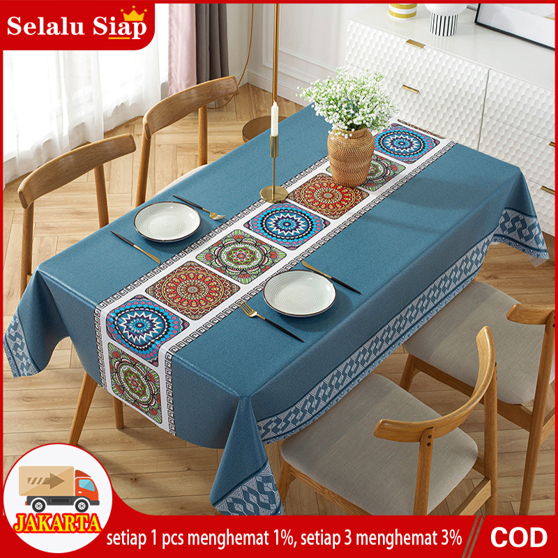 Taplak Meja Makan Premium Waterproof Anti Air Model Bohemian Alas Meja Makan 140*180/140*140cm PVC Table Cloth