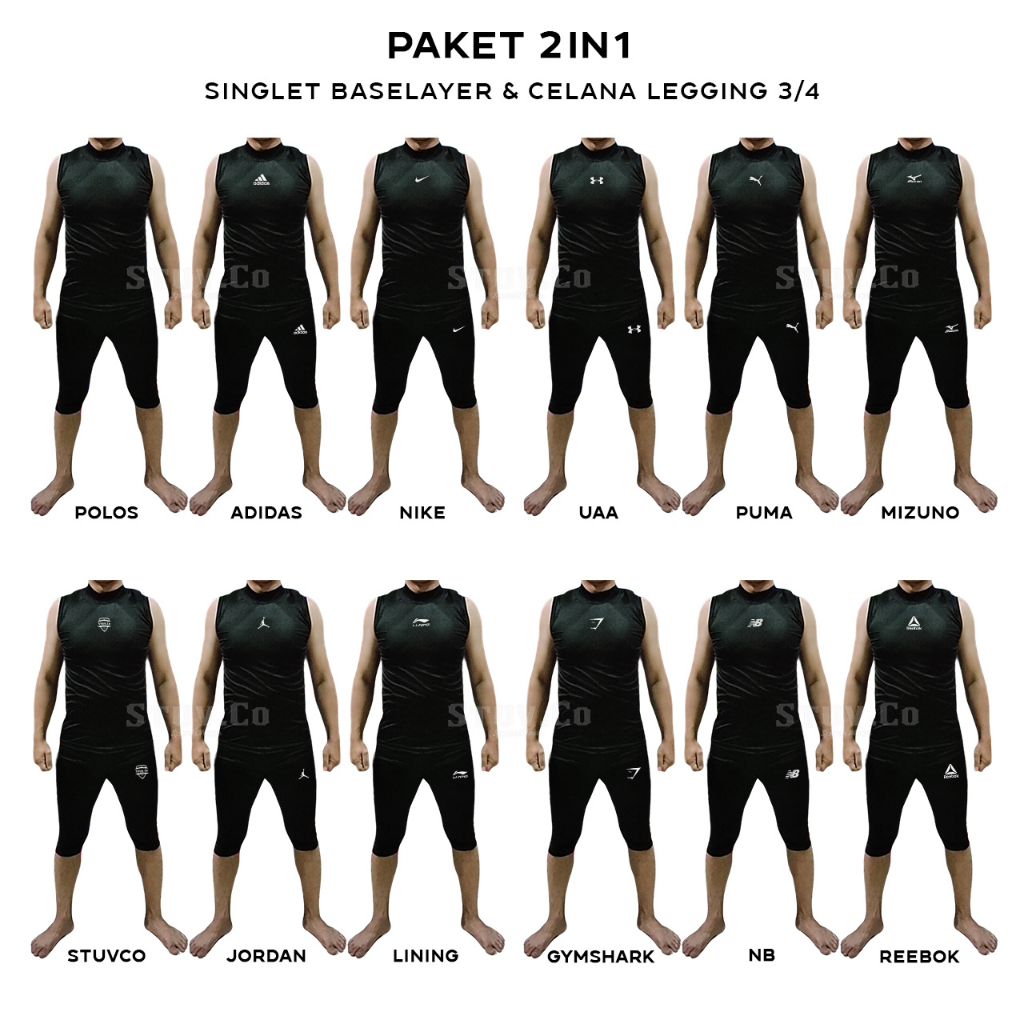 PAKET 2IN1 MANSET BASELAYER TANPA LENGAN DAN LEGGING 3/4 UNISEX