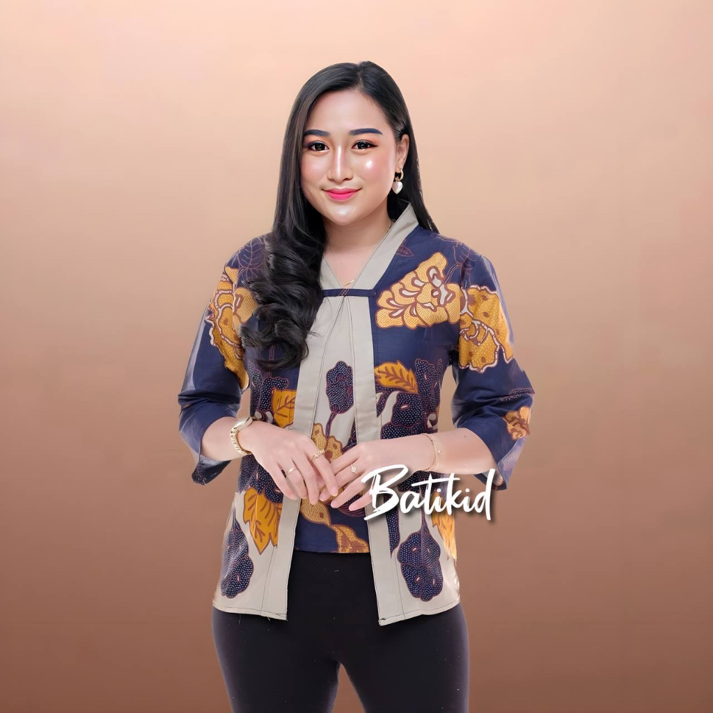 Batikid - Atasan Batik Wanita - Blouse Bolero Kekinian - Rose Navy