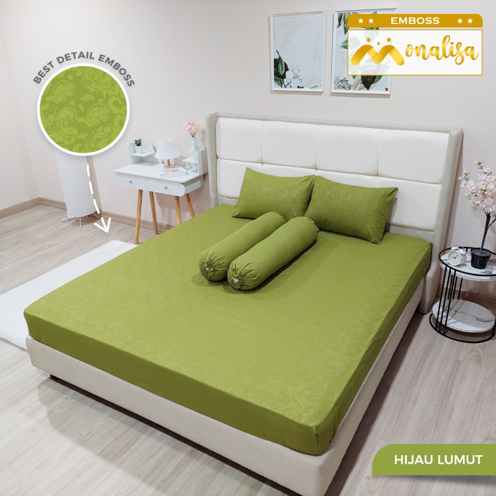 Monalisa Emboss BedCover SET Sprei Uk 160/180 - Hijau Lumut