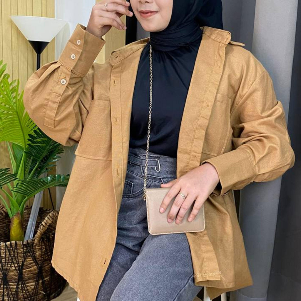 REVA Shirt Kemeja Oversize Premium/ Hem Rayon Twill Polos/ Kemeja wanita Jumbo