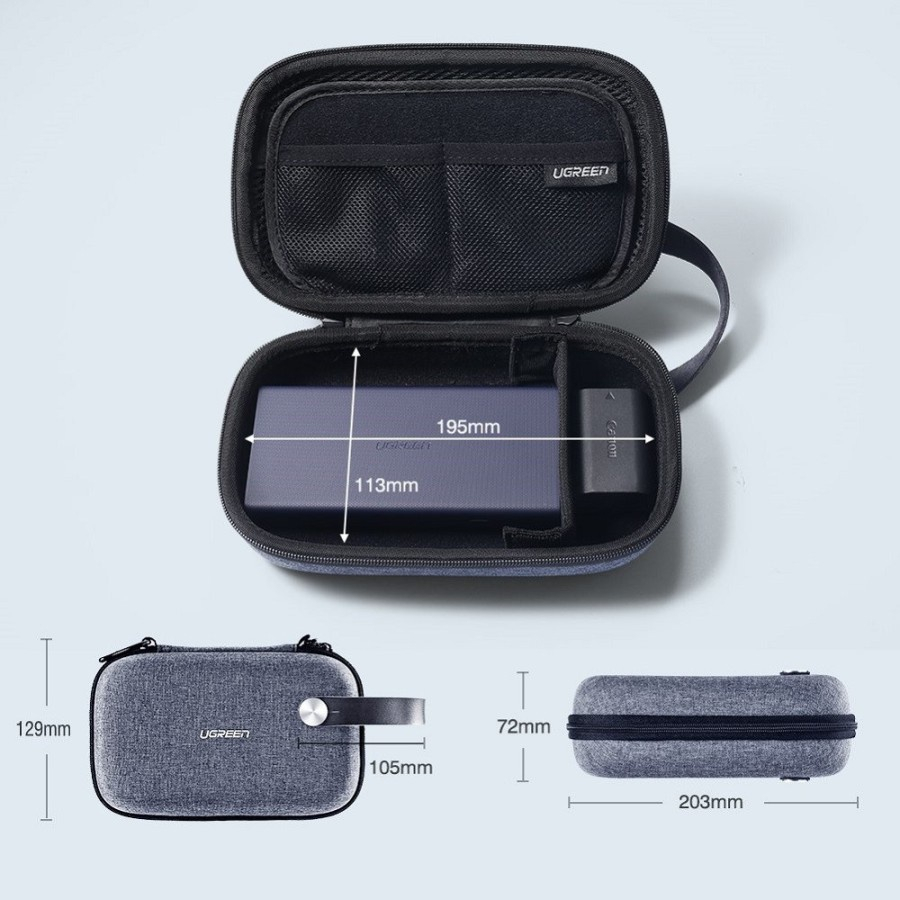 UGREEN ORIGINAL Travel Storage Case Organizer Pouch Black Eva Bag Tempat Headset Earphone Kabel Charger Flashdisk FD Waterproof Shockproof Kecil Hard Tas Ori