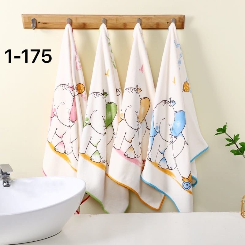 Handuk Mandi Bayi / Anak / Dewasa Microfiber Gambar Binatang / Polos Bordir Mata 50 x 100 cm / Towel Baby - Tebal Halus Lembut