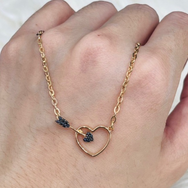 kalung rosegold love panah permata hitam emas asli kadar 700