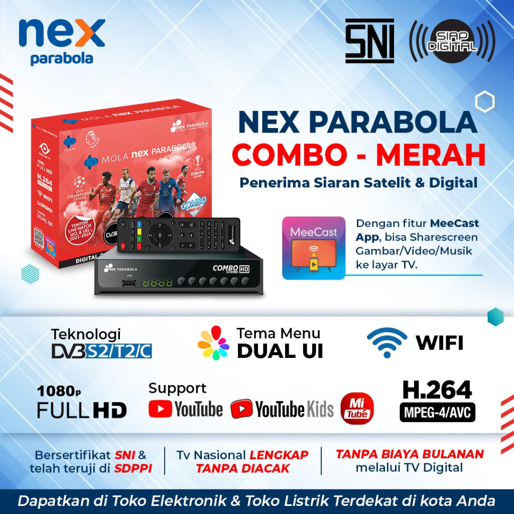 Receiver Parabola Dan Set Top Box Nex Parabola Combo (DVB S2 &amp; DVB T2)