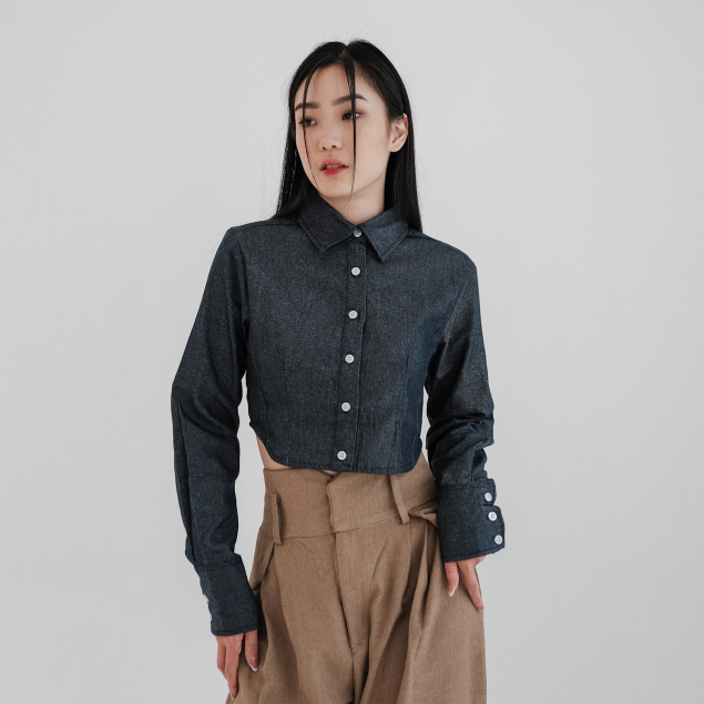 [TAVIA] SOOYA DENIM BLOUSE / BLOUSE WANITA / ATASAN WANITA / ATASAN LENGAN PANJANG / KEMEJA WANITA