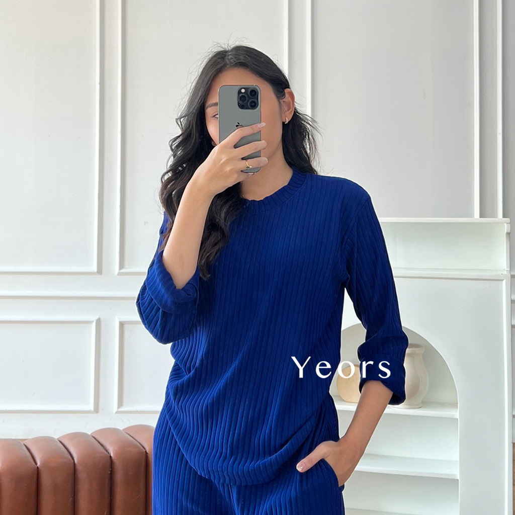 Yeors - Rib Knit Lily Top ( hanya atasan ) - Korean Knitwear - Loungewear - Kaos Murah Berkualitas Rib Knit Premium - Baju Wanita Hijab Rajut Lengan Panjang