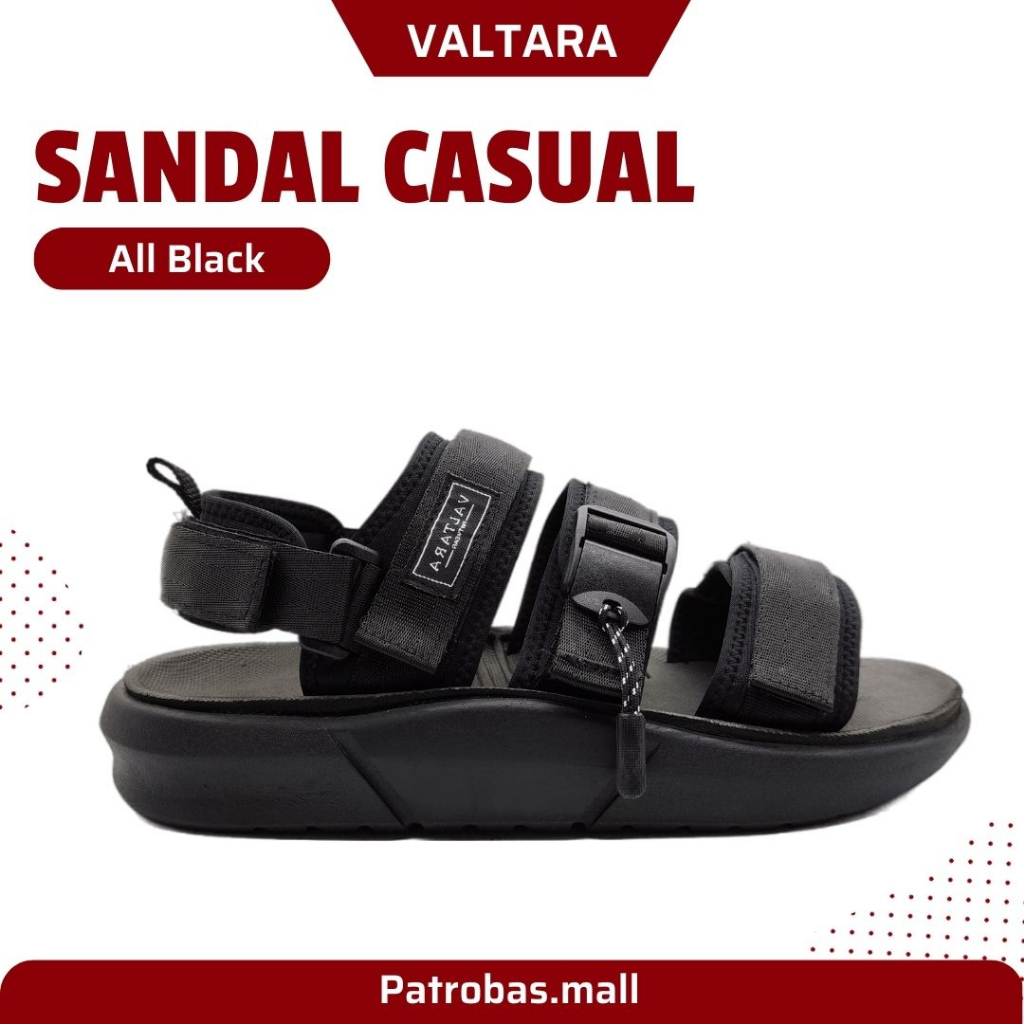 VALTARA Sandal Gunung Pria Casual All Black Original Sendal Outdoor Hitam Polos