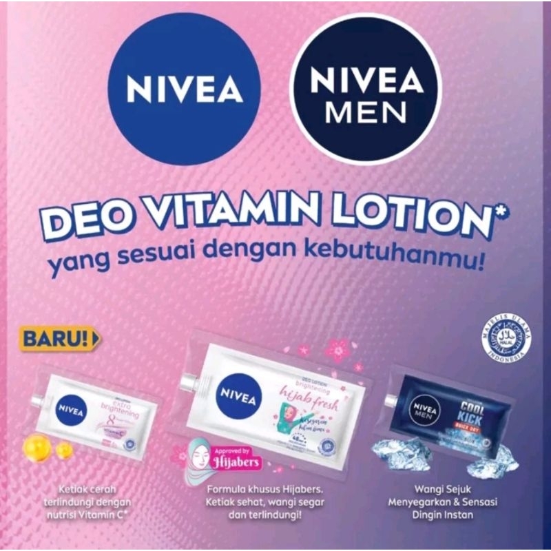 Nivea Deo Lotion Sachet Deodorant saset extra brightening / Hijab Fresh / Men cool kick